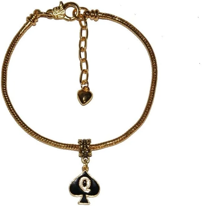 Queen Of Spades Enamel Charm Euro Anklet Ankle Chain Jewellry QOS Cuckold Gold - Sexy Jewels