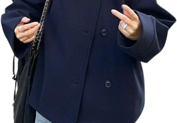 Women's Wool Blend Crop Pea Coat Winter Short Jacket