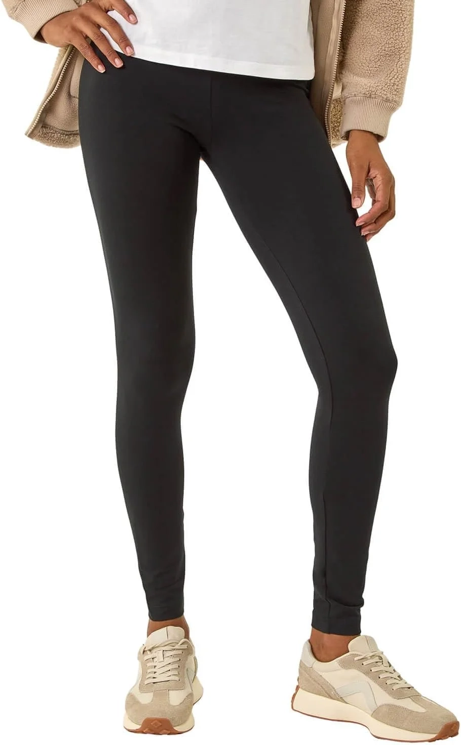 Roman Stretch Leggings for Women UK Ladies Yoga Pants Gym Fitness Trousers Cotton High Waisted Pull On Elasticated Waist Smart Casual Tummy Control Thick Shapewear