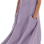 Boho Dresses for Women UK Vintage Cotton Summer Dresses Plain Jersey Swing Maxi Dress Casual Long Sleeve Midi Dress Elegant Beach Linen A-Line Spring with Pockets