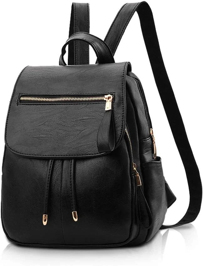 NICOLE&DORIS Fashion Women Backpack Mini Backpack Faux Leather Ladies Rucksack Shoulder Bag Purses Girls Backpack Black
