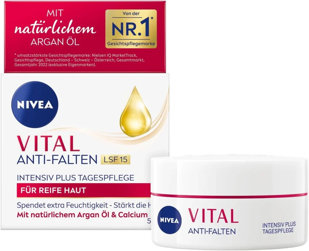 NIVEA Vital Anti-Wrinkle Intensive Plus Day Cream SPF 15, Face Care for Mature Skin with Natural Argan Oil and Calcium, Day Cream with SPF for Intensive Moisture (50 ml)