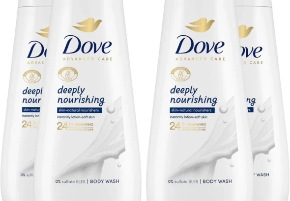 Dove Advanced Care Sulphate Free Body Wash for Women Made with Skin-Natural Nourishers and Micromoisture Provides 24 Hours Renewing Lotion-Soft Softer Skin, 400ml Pack of 4