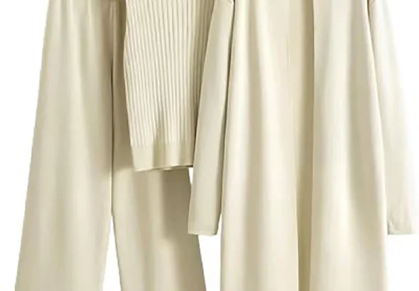 Loungewear Sets for Women 3 Pieces Casual Knit Co Ord Sets Long Cardigans Sleeveless Jumpers Wide Leg Pants Tracksuits Autumn Warm Outfits