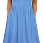 HOTOUCH Women Dresses Elegant Summer Midi Dress Short Sleeve Round Neck Tunic Dress Casual A Line Dresses with Pockets S-XXL