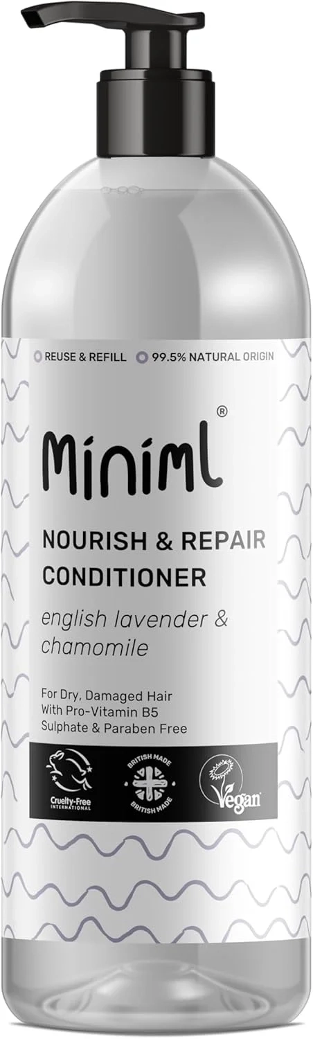 Miniml Natural English Lavender and Chamomile Conditioner - Nourish and Repair - For Dry, Damaged Hair with Pro-Vitamin B5 - Sulphate and Paraben Free, Vegan and Cruelty Free - 1L Bottle