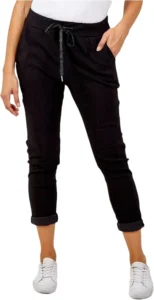 Ladies Stretch Magic Italian Trousers Womens Crushed Casual Leggings Look Joggers Pants One Size UK 8-22