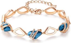 Leafael Valentine's Day Gift Bracelet for Women, Wishstone Birthstone Crystal Link Charm Bracelet with Healing Crystals, Allergy-Free Jewellery with Gift Box, Silver-Tone or Rose Gold