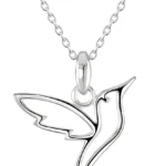 Dew Humming Bird Pendant 18" Necklace  Sterling Silver, Cute and Fun Animal Outline Pendant