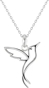 Dew Humming Bird Pendant 18" Necklace  Sterling Silver, Cute and Fun Animal Outline Pendant