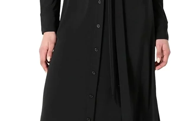 Amazon Essentials Women's Regular Fit Long Sleeve Matte Jersey Collared Smart Midi Shirt Dress