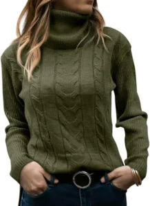 Women's Turtleneck Sweater Cable Knit Long Sleeve Pullover