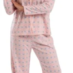 Indigo Sky Womens Tia Soft Fleece Revere Collar Button Front Pyjama Set - Warm Printed Fleece Loungewear Set with Classic Pyjama Top & Cosy Full Length Pants
