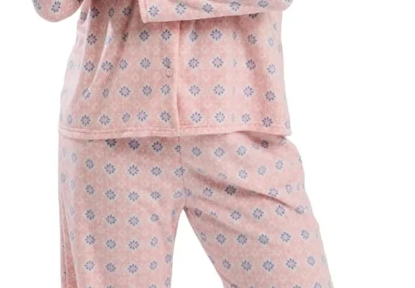 Indigo Sky Womens Tia Soft Fleece Revere Collar Button Front Pyjama Set - Warm Printed Fleece Loungewear Set with Classic Pyjama Top & Cosy Full Length Pants