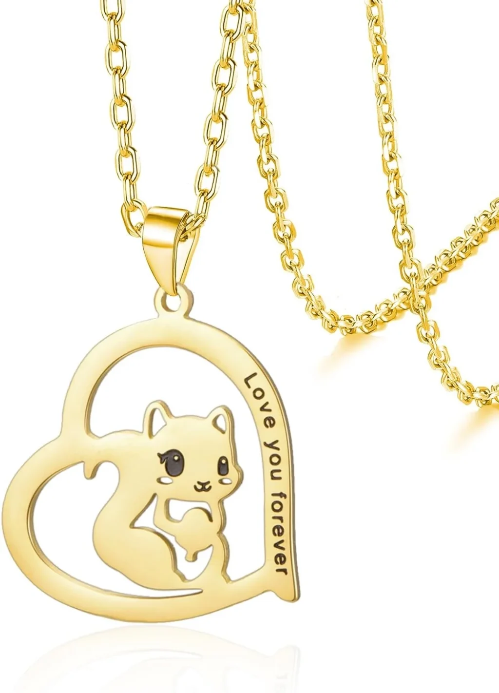 Squirrel Necklace Stainless Steel Heart Gift for Animal Lovers