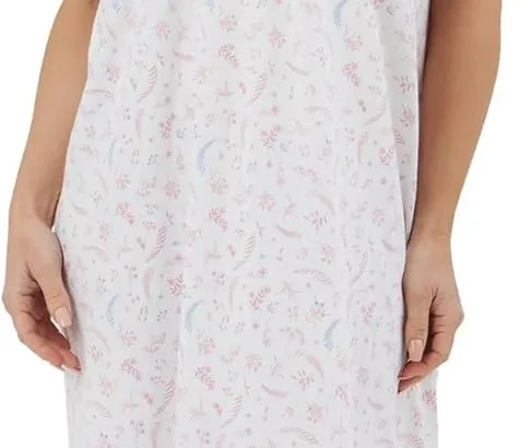 Marlon Womens Maria Nightie  Soft Knitted Jersey Nightdress With Short Sleeves & Button Placket  Pure Cotton or Comfy Easy Care Fabric