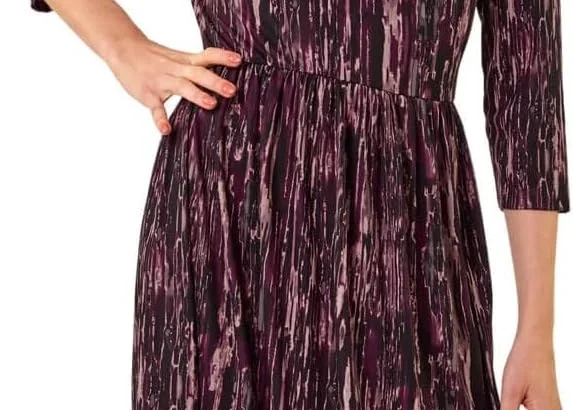 Roman Originals Midi Dress with Pockets for Women UK Ladies Stretchy Jersey Maxi Long 3/4 Length Sleeve Gathered High Waist Boho Flattering Skater Swing Fit Flare