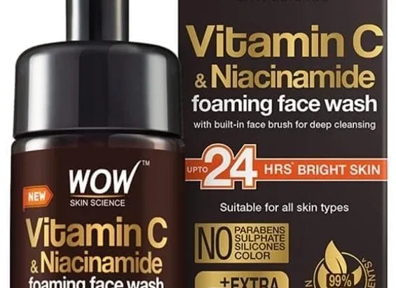WOW Skin Science Vitamin C Face Wash W/Face Brush - Foaming Facial Cleanser - Facial Skin Care Products-Acne Face Wash For Women - Exfoliating Face Wash Scrub For Men (Clear, 5.1 Fl Oz (Pack Of 1))