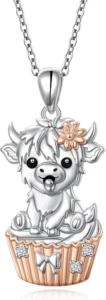 Flyow Animal Necklace 925 Sterling Silver Cute Highland Cow/Capybara/Cat/Robin Bird Pendant Necklace Hypoallergenic Animal Jewelry Gift for Women Girls