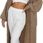 Long Knitted Cardigan with Balloon Sleeves and Pockets