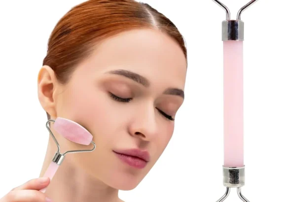 Rose Quartz Face Roller - Gua Sha Facial Tools, Jade Rollers for Face, Skin Care Kit for Men Women, Guasha Tools for Faces, Facial Care Reduces Under-Eye Puffiness and Dark Circles