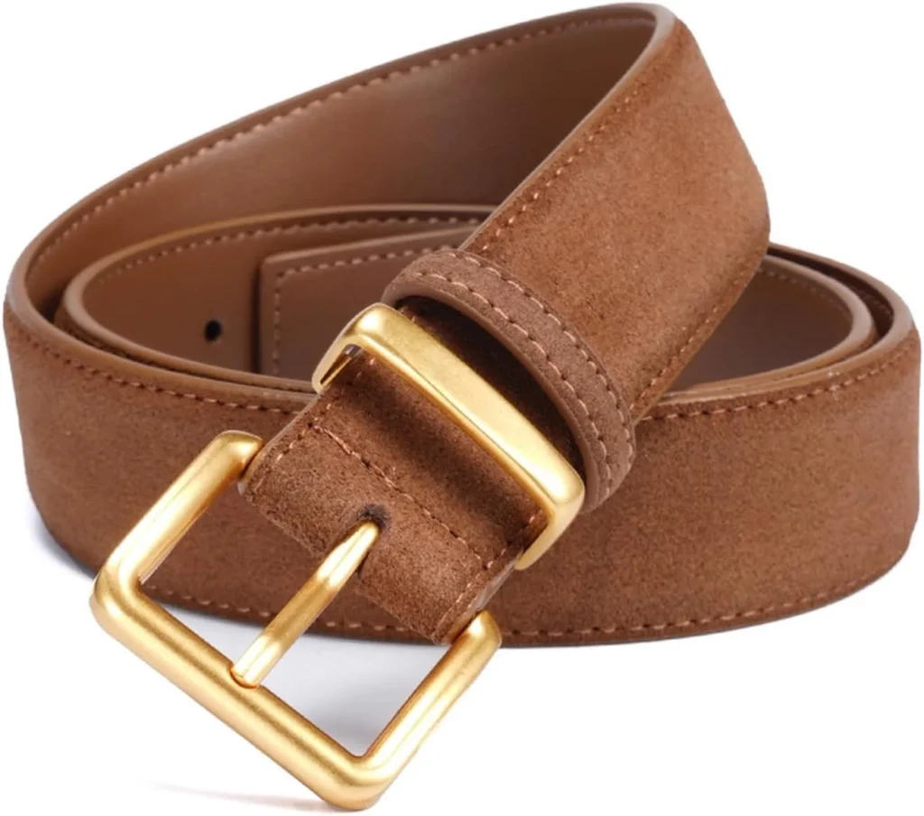 Wide Suede Belt for Women with Square Gold Buckle