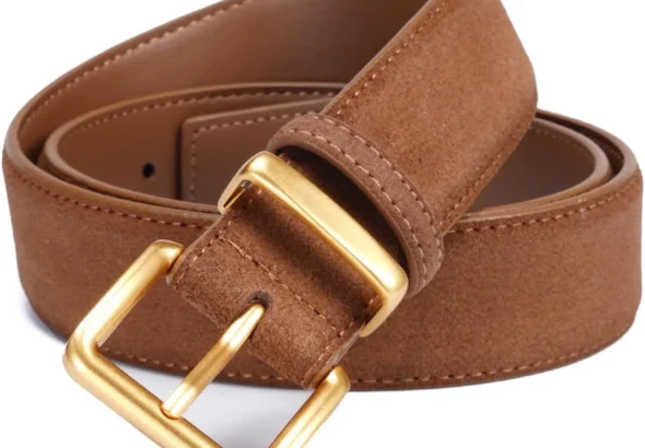 Wide Suede Belt for Women with Square Gold Buckle