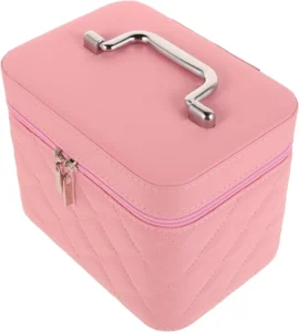 Happyyami Portable Cosmetic Case Organizer for Travel Stylish Small Vanity Bag Zipper Closure for Women Makeup Storage and Organization