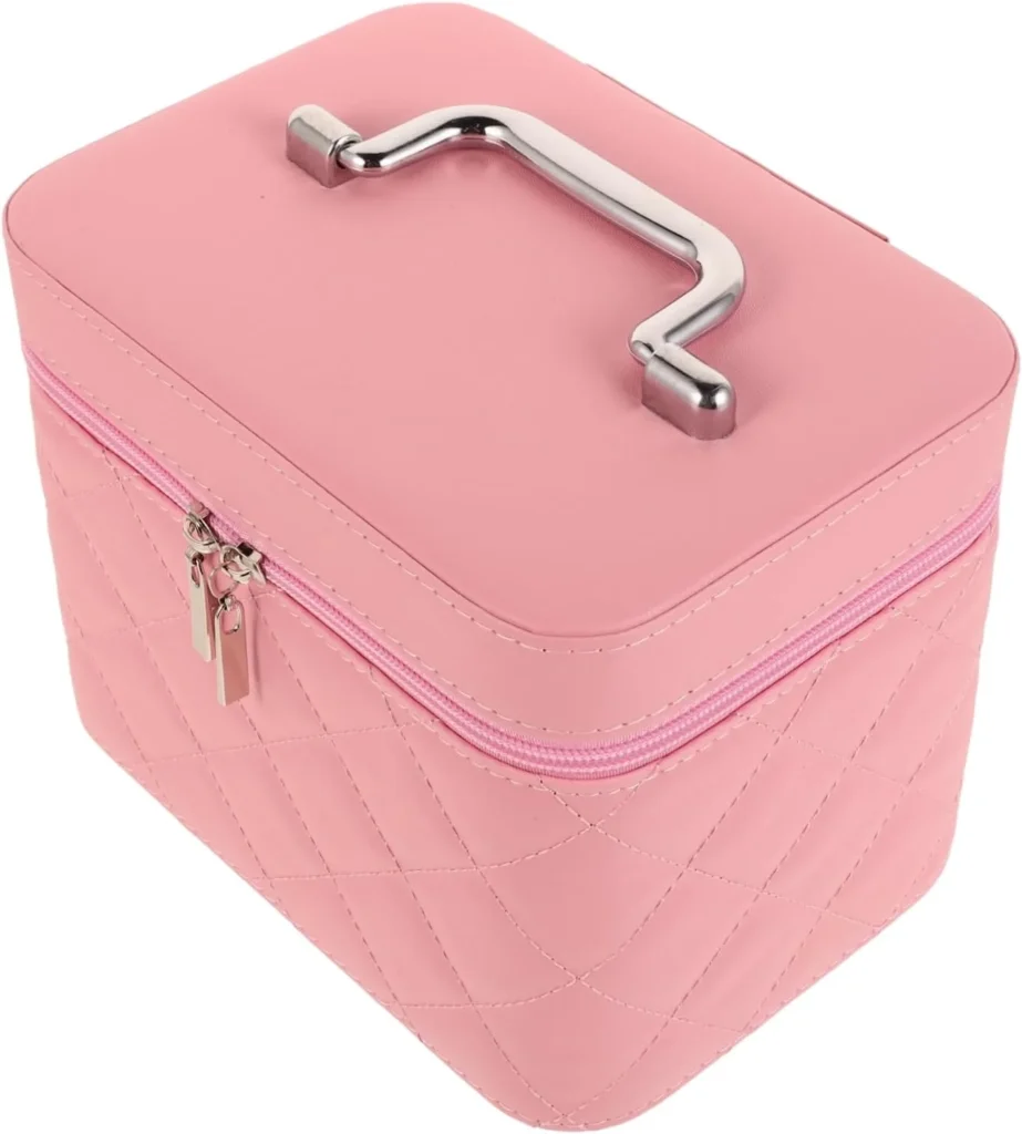 Happyyami Portable Cosmetic Case Organizer for Travel Stylish Small Vanity Bag Zipper Closure for Women Makeup Storage and Organization