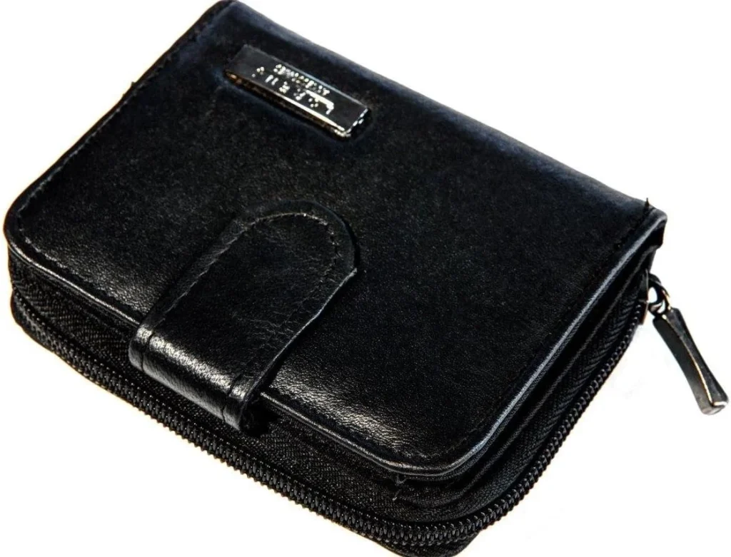 Small Black Leather Zip Around Purse with RFID Protection