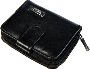 Small Black Leather Zip Around Purse with RFID Protection