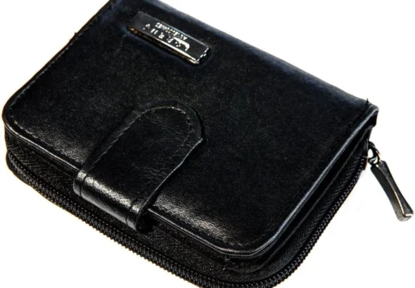 Small Black Leather Zip Around Purse with RFID Protection