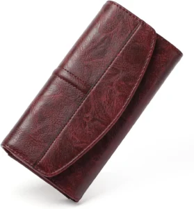 Leather RFID Blocking Wallet for Women with Zipper Pocket