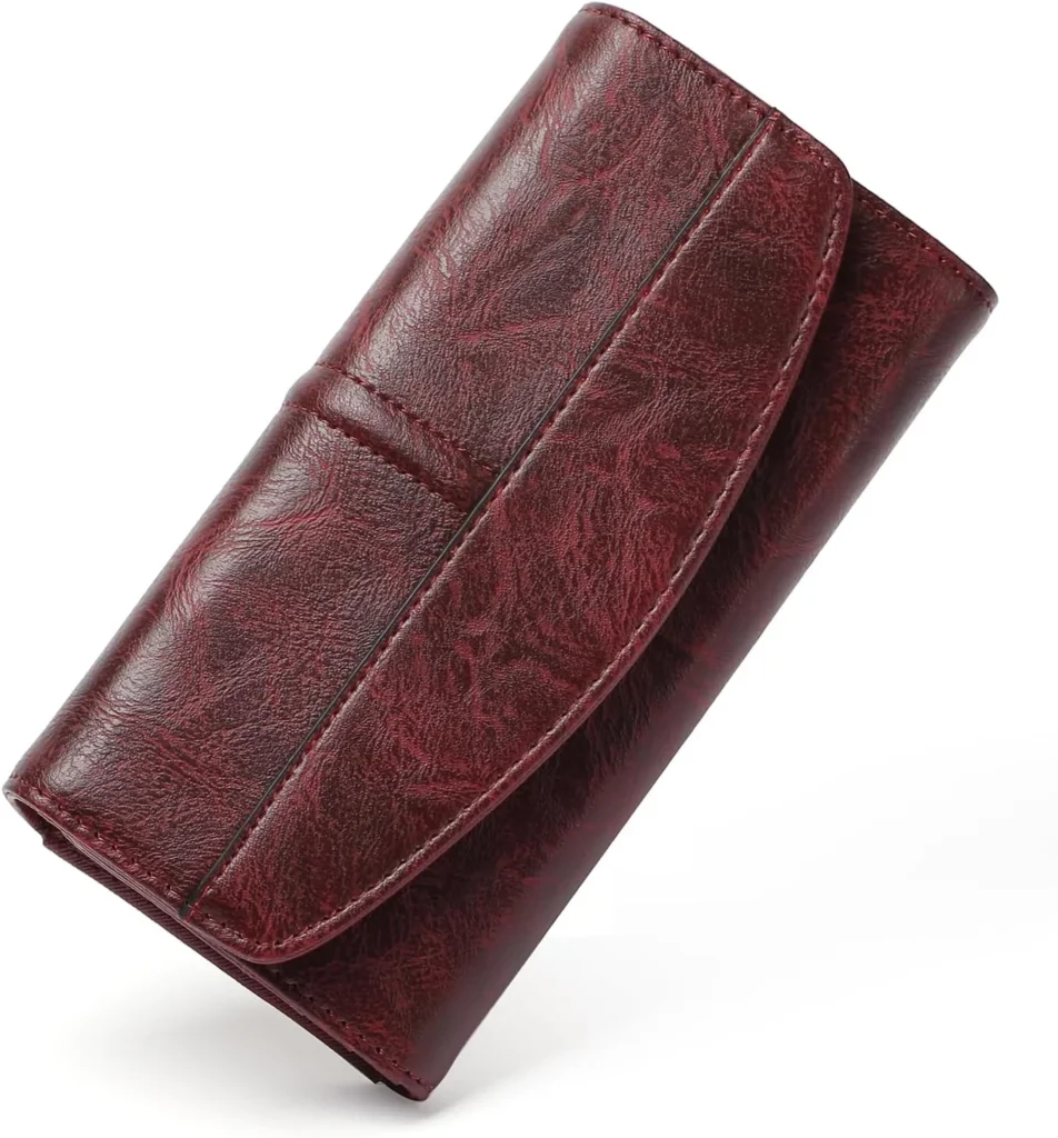 Leather RFID Blocking Wallet for Women with Zipper Pocket