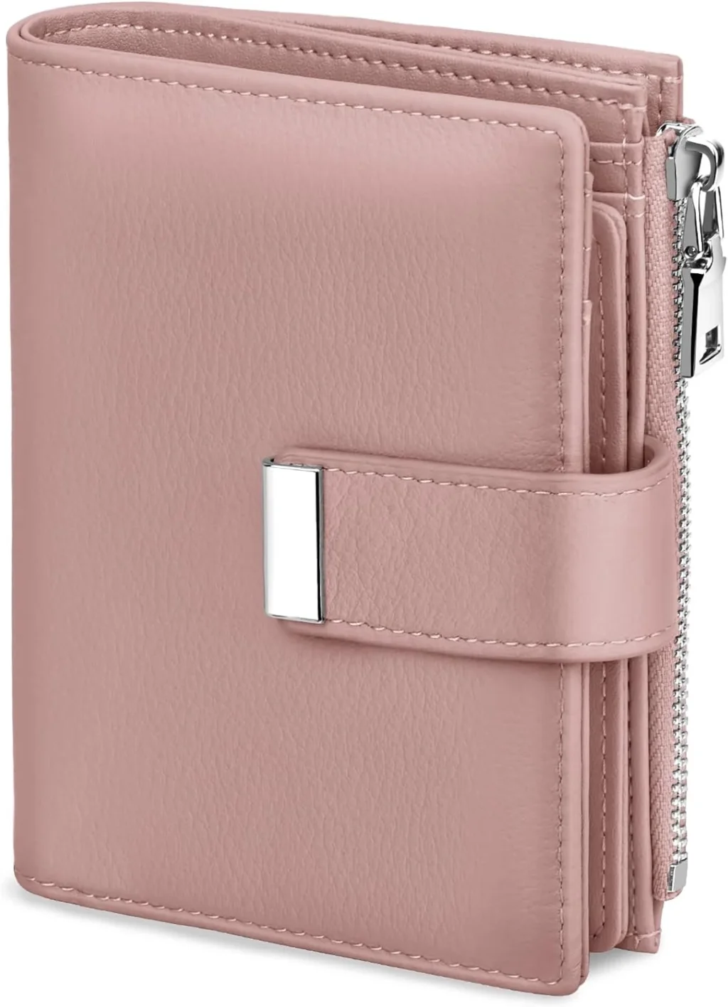 Ladies Purse RFID Blocking Small Purses for Women Leather Compact Bi-fold Wallet Credit Card Purses with Zipper Coin Pocket, ID Window, 12 Card Slots (Pink)