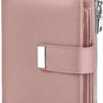 Ladies Purse RFID Blocking Small Purses for Women Leather Compact Bi-fold Wallet Credit Card Purses with Zipper Coin Pocket, ID Window, 12 Card Slots (Pink)