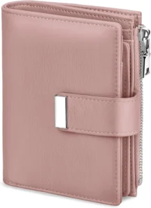 Ladies Purse RFID Blocking Small Purses for Women Leather Compact Bi-fold Wallet Credit Card Purses with Zipper Coin Pocket, ID Window, 12 Card Slots (Pink)