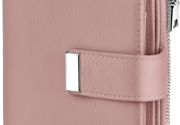 Ladies Purse RFID Blocking Small Purses for Women Leather Compact Bi-fold Wallet Credit Card Purses with Zipper Coin Pocket, ID Window, 12 Card Slots (Pink)