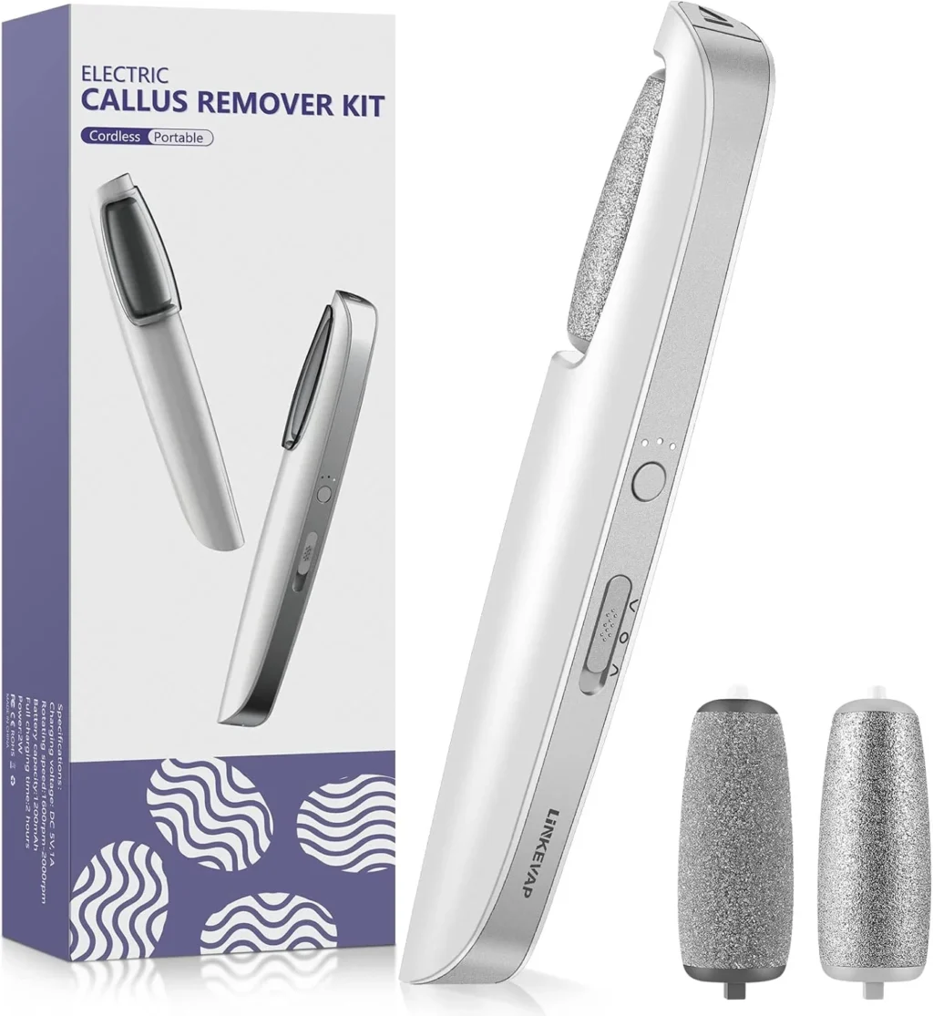 LINKEVAP Electric Callus Remover for Feet, Professional Pedicure Kit Foot Scrubber for Dry, Dead, Cracked, Hard Skin, at Home Feet Spa Care Kit for Men & Women (Cold White)