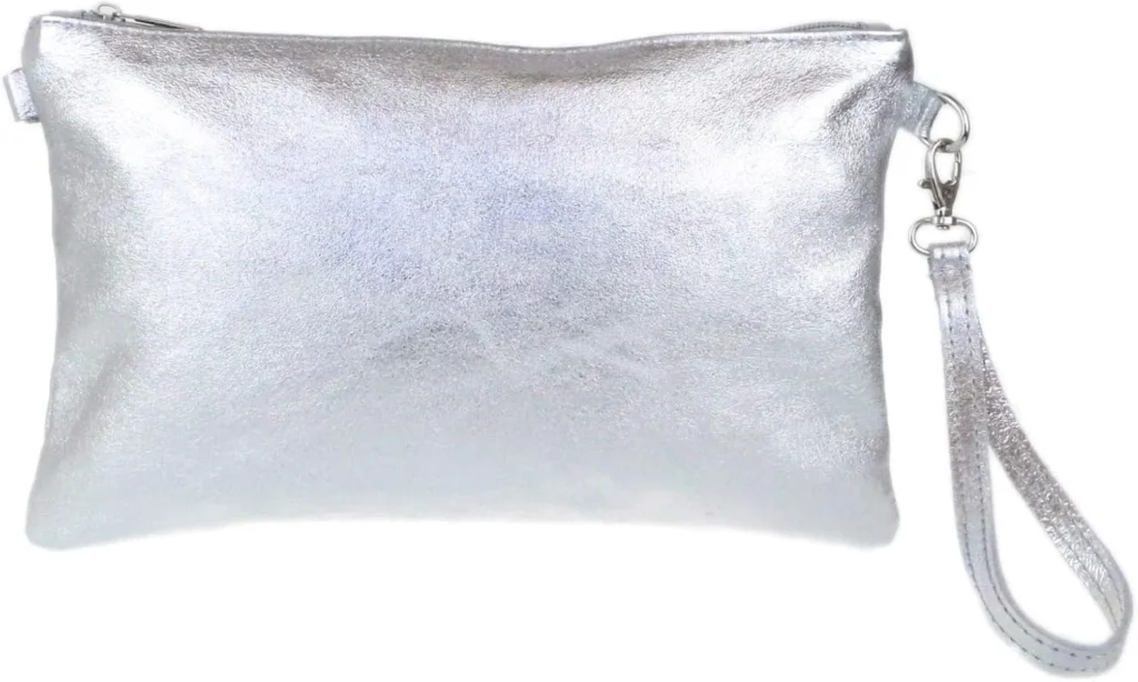 Girly Handbags Womens Genuine Italian Metallic Leather Clutch Bag Purse Wristlet Wallet Cell Phone Bag with Wrist Strap Ladies Handbag