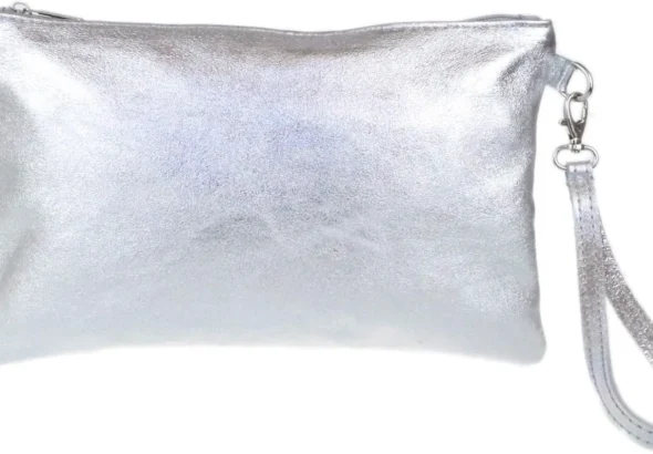 Girly Handbags Womens Genuine Italian Metallic Leather Clutch Bag Purse Wristlet Wallet Cell Phone Bag with Wrist Strap Ladies Handbag