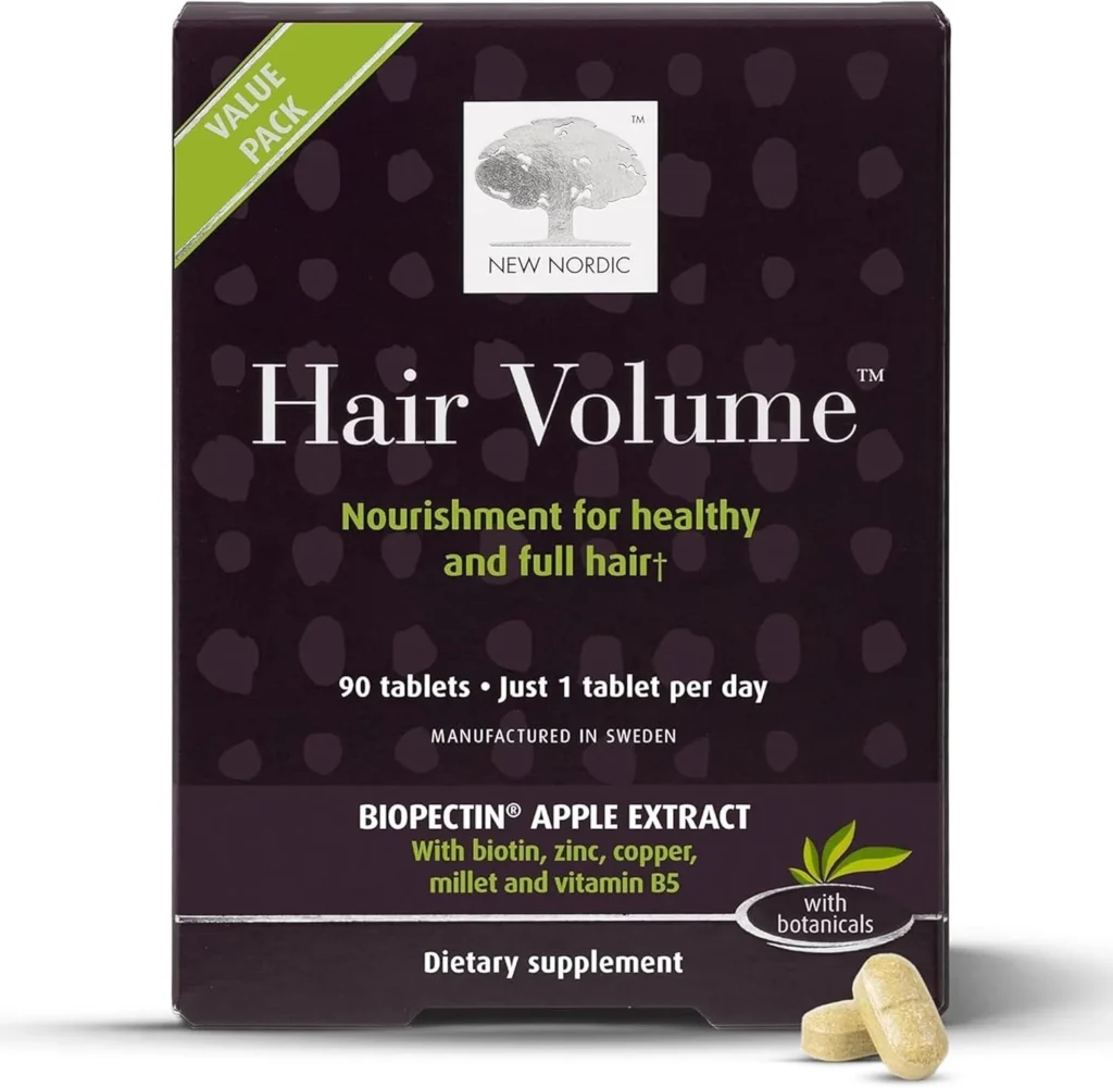 New Nordic Hair Volume 90 Tablets - Clinically Proven Growth Vitamins - Biotin, Zinc & Apple - for Women & Men