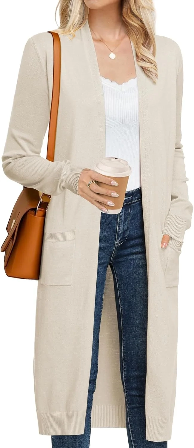 GRACE KARIN Women's 2025 Trendy Long Cardigans Sweater Lightweight Open Front Long Sleeve Maxi Duster Coats with Pockets