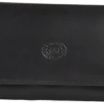 Ladies Soft Real Nappa Leather Long Flap-over Purse with Inner Flap pockets (Black)