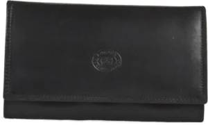 Ladies Soft Real Nappa Leather Long Flap-over Purse with Inner Flap pockets (Black)