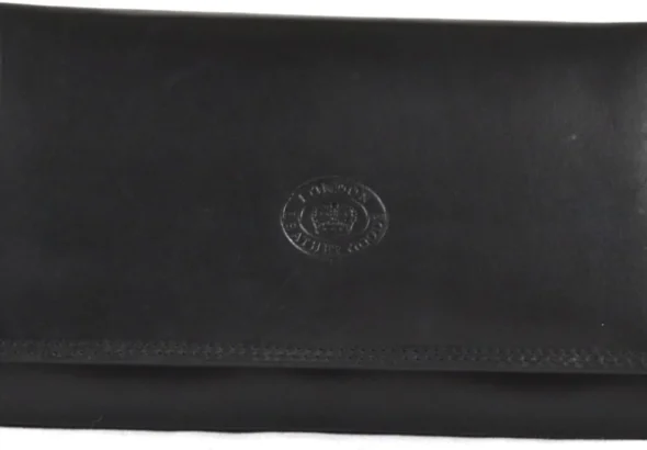 Ladies Soft Real Nappa Leather Long Flap-over Purse with Inner Flap pockets (Black)