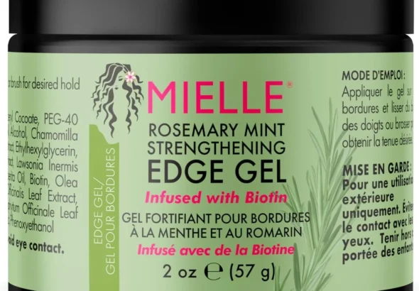 Mielle Rosemary & Mint Edge Control Gel - Strong Hold Hair & Edge Gel for Women & Men - Infused with Biotin, Coconut & Babassu Oil to Encourage Longer, Healthier Hair, 57 ml (Pack of 1)