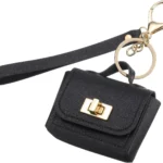 PATIKIL Mini Handbag Keychain, Cute Coin Purse Keychain PU Leather Backpack Purse Key Chain Little Earbud Bag Keychains for Women Mini Card Data Cable Organizer, Black
