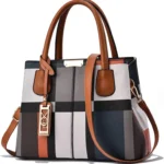 Plaid Shoulder Bag for Women with Top Handle PU Leather