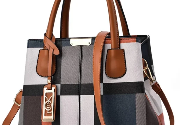 Plaid Shoulder Bag for Women with Top Handle PU Leather